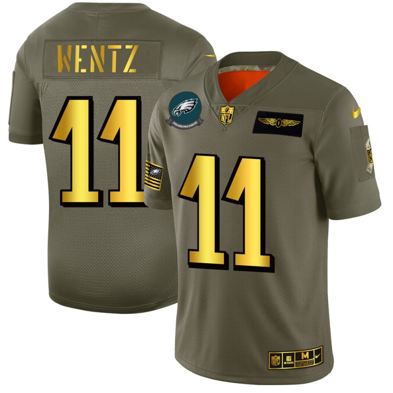 Men's Philadelphia Eagles #11 Carson Wentz 2019 Olive/Gold Salute To Service Limited Stitched NFL Jersey