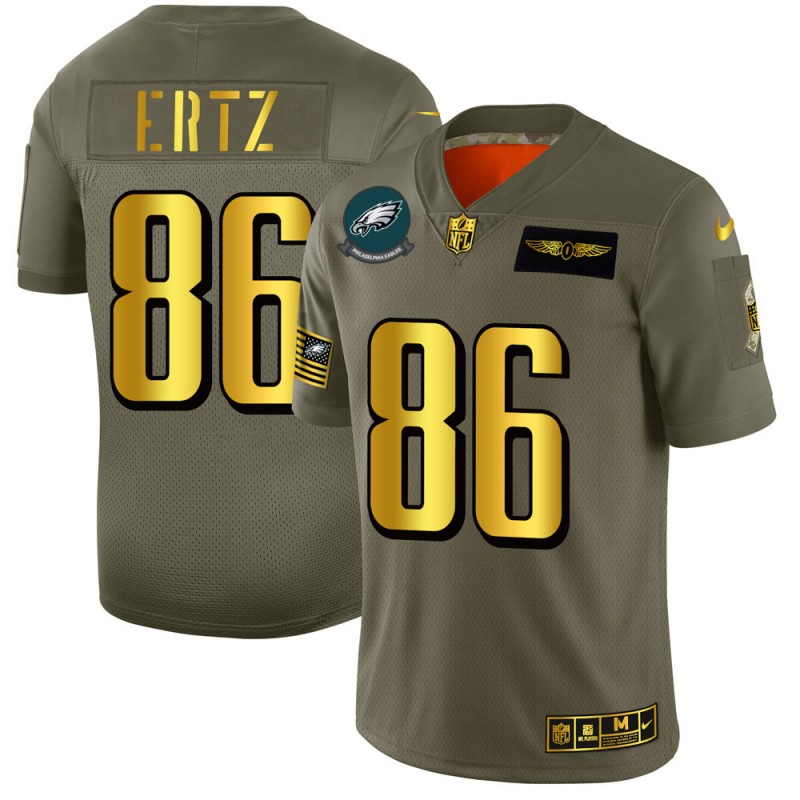Men's Philadelphia Eagles #86 Zach Ertz 2019 Olive/Gold Salute To Service Limited Stitched NFL Jersey