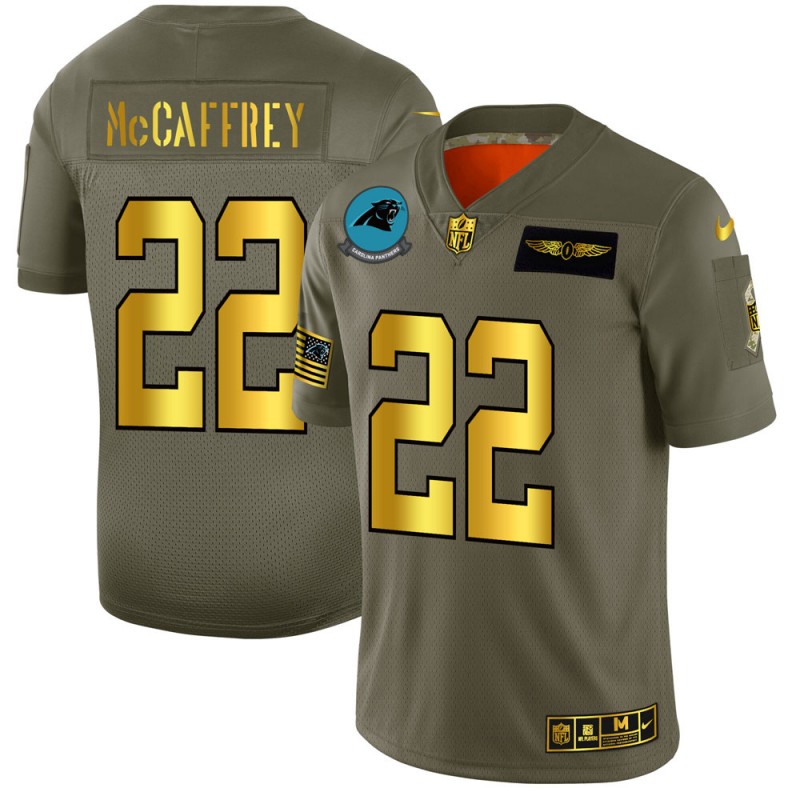 Men's Carolina Panthers #22 Christian McCaffrey Olive/Gold 2019 Salute to Service Limited Stitched NFL Jersey