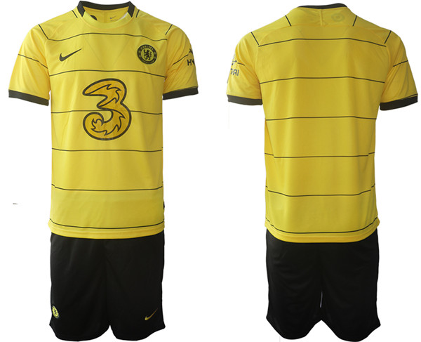 Men's Chelsea 2021/22 Yellow Away Soccer Jersey with Shorts
