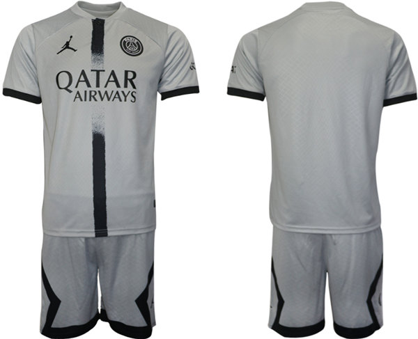 Men's Paris Saint-Germain Blank 2023 Gray Soccer Jersey with Shorts