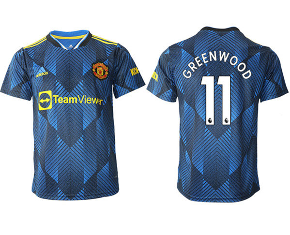 Men's Manchester United #11 Mason Greenwood Blue Away Soccer Jersey