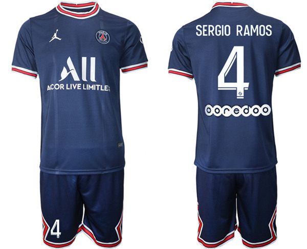 Men's Paris Saint-Germain #4 Sergio Ramos 2021/22 Blue Soccer Jersey