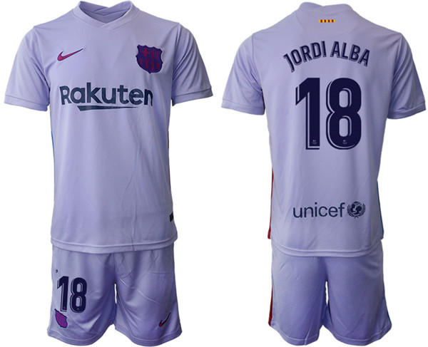 Men's Barcelona #18 Jordi Alba 2021/22 Grey Away Soccer Jersey with Shorts