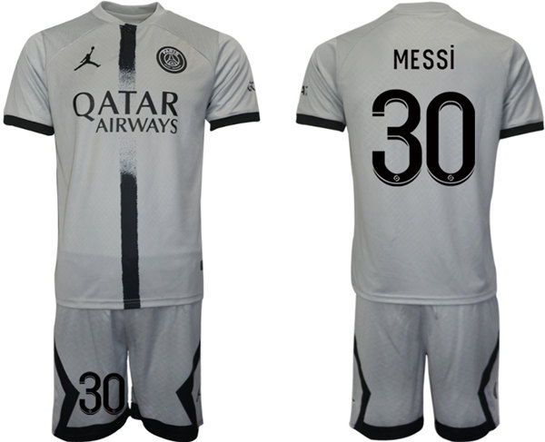 Men's Paris Saint-Germain #30 Lionel Messi 2023 Gray Soccer Jersey with Shorts
