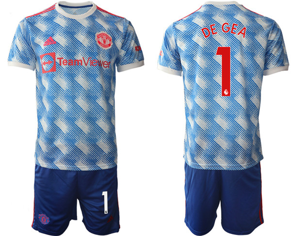 Men's Manchester United #1 David de Gea Light Blue Away Soccer Jersey with Shorts