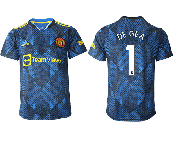 Men's Manchester United #1 David de Gea Blue Away Soccer Jersey