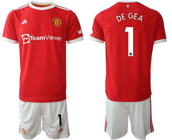 Men's Manchester United #1 David de Gea Red Home Soccer Jersey with Shorts