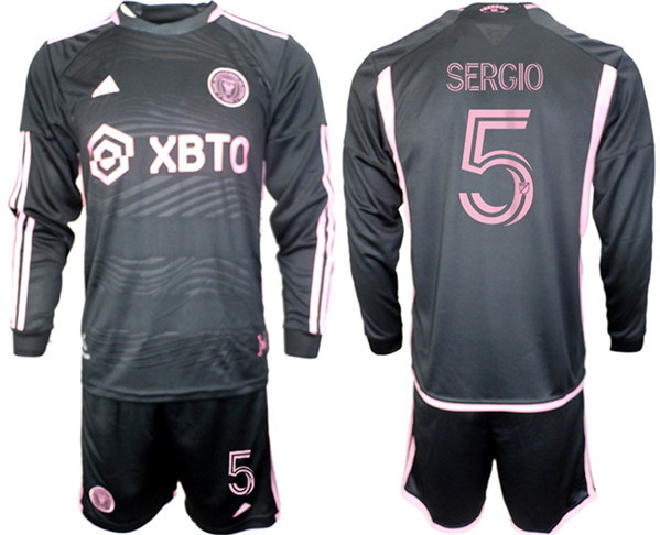 Men's Inter Miami CF #5 sergio 2023/24 Black Away Soccer Jersey Suit