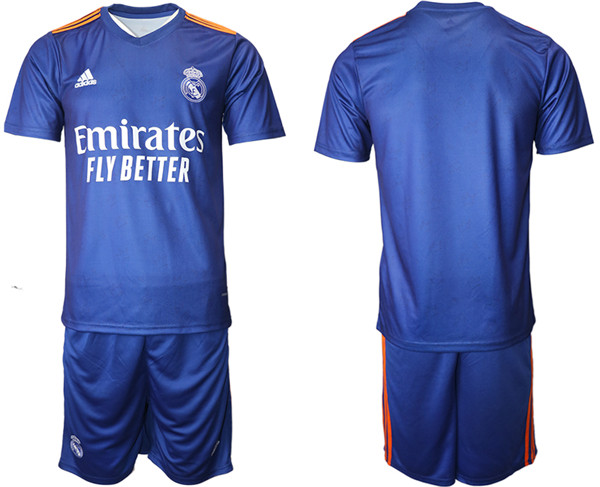 Men's Real Madrid 2021/22 Blue Away Soccer Jersey with Shorts