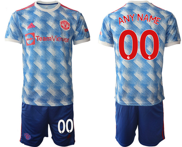 Men's Manchester United Custom 2021/22 Light Blue Away Soccer Jersey with Shorts