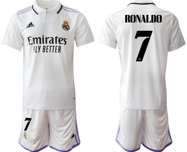 Men's Real Madrid #7 Ronaldo Home White Soccer Jersey Suit