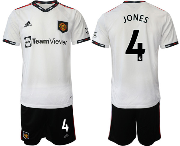 Men's Manchester United #4 Jones White Away Soccer Jersey Suit