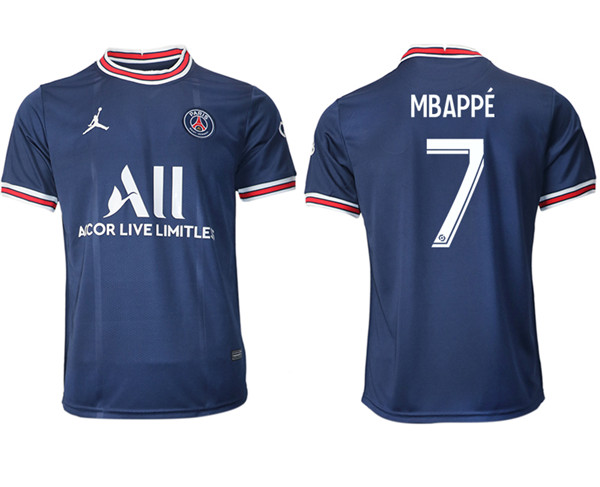 Men's Paris Saint-Germain #7 Mbappé 2021/22 Navy Away Soccer Jersey
