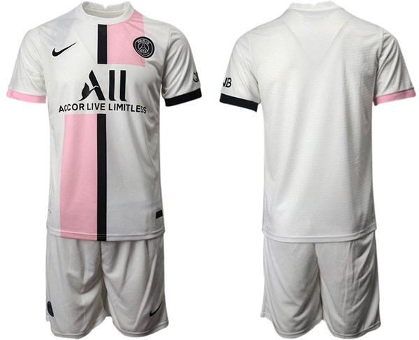 Men's Paris Saint-Germain White/Pink Soccer Home Jersey with Shorts