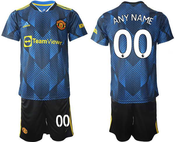Men's Manchester United Custom 2021/22 Blue Away Soccer Jersey with Shorts