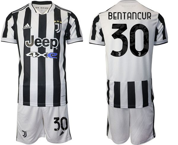 Men's Juventus #30 Rodrigo Bentancur White/Black Home Soccer Jersey with Shorts