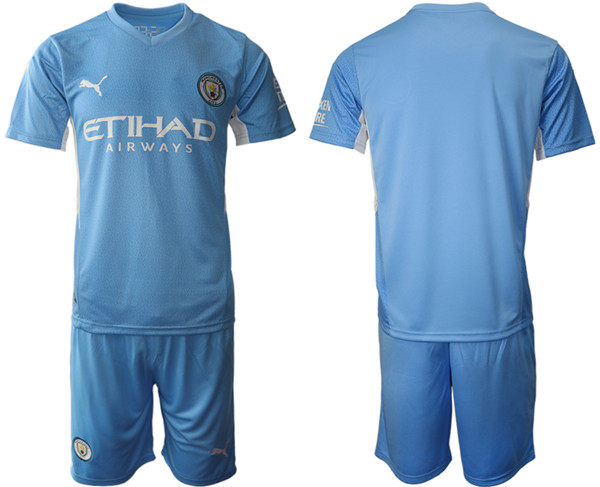 Men's Manchester City 2021/22 Blue Home Jersey with Shorts