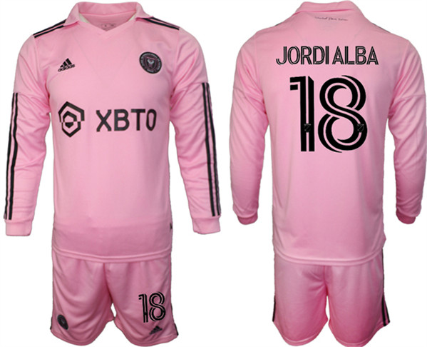 Men's Inter Miami CF #18 Jordialba 2023/24 Pink Home Soccer Jersey Suit