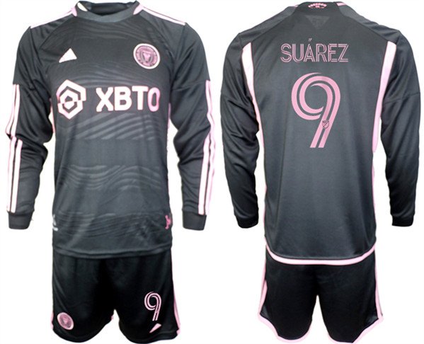 Men's Inter Miami CF #9 Luis Suárez 2023/24 Black Away Soccer Jersey Suit