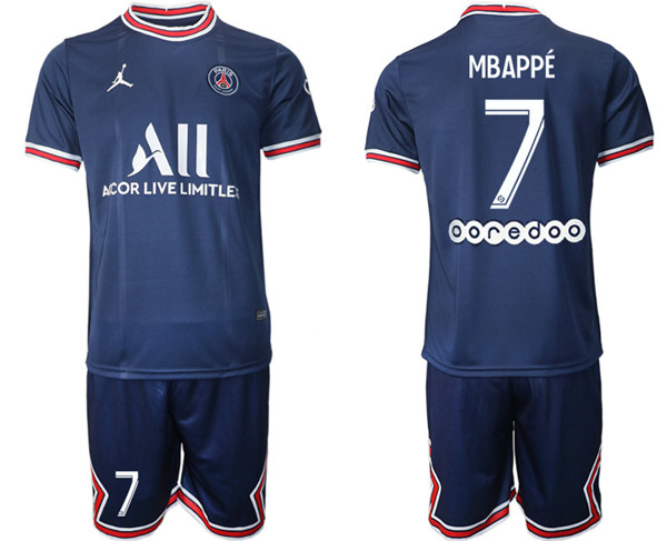 Men's Paris Saint-Germain #7 Mbappé 2021/22 Blue Soccer Jersey