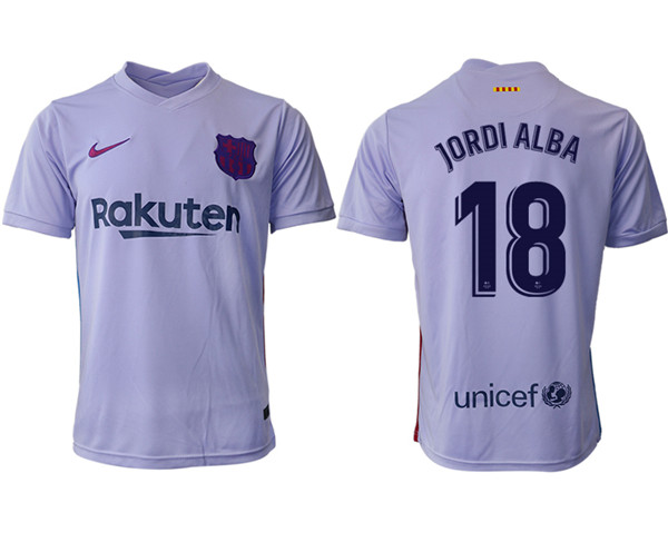 Men's Barcelona #18 Jordi Alba 2021/22 Grey Away Soccer Jersey