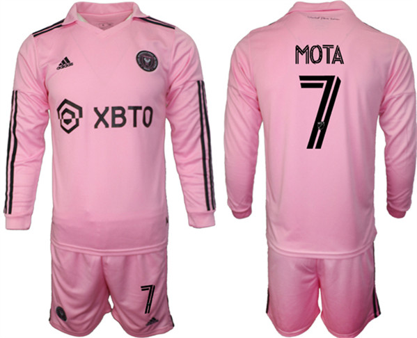 Men's Inter Miami CF #7 Mota 2023/24 Pink Home Soccer Jersey Suit
