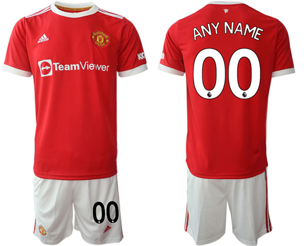 Men's Manchester United Custom 2021/22 Red Home Soccer Jersey with Shorts