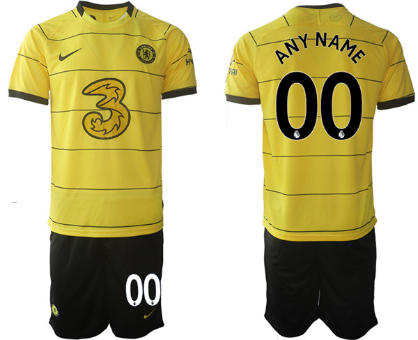 Men's Chelsea Custom 2021/22 Yellow Away Soccer Jersey with Shorts