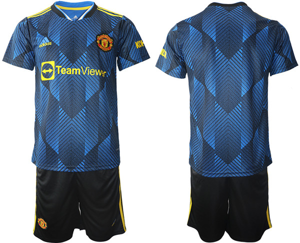 Men's Manchester United Blue Away Soccer Jersey with shorts