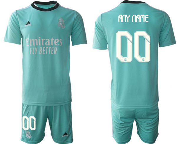 Men's Real Madrid Custom 2021/22 Teal Away Soccer Jersey with Shorts