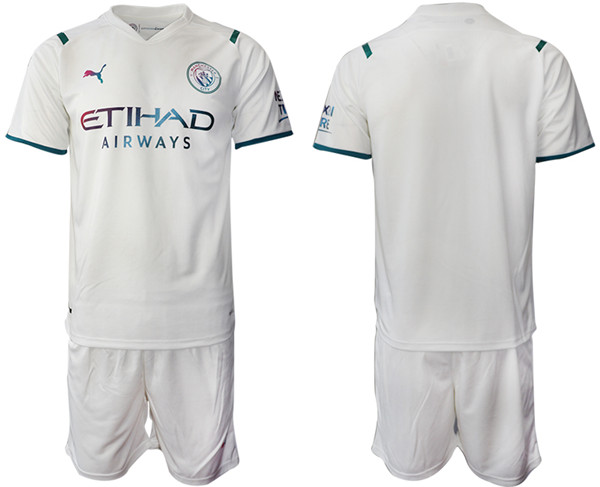 Men's Manchester City 2021/22 White Away Jersey with Shorts