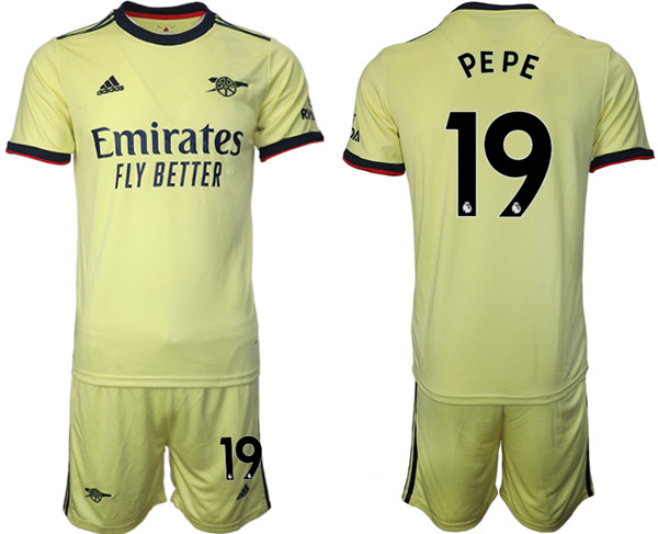 Arsenal F.C #19 Nicolas Pépé Away Soccer Jersey with Shorts