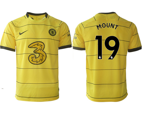 Men's Chelsea #19 Mason Mount 2021/22 Yellow Away Soccer Jersey