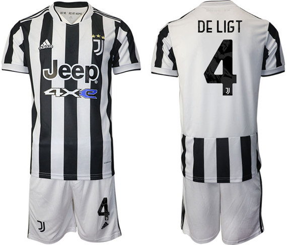 Men's Juventus #4 Matthijs de Ligt White/Black Home Soccer Jersey with Shorts