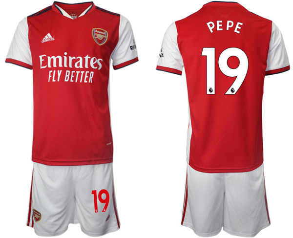 Arsenal F.C #19 Nicolas Pépé Red Home Soccer Jersey with Shorts