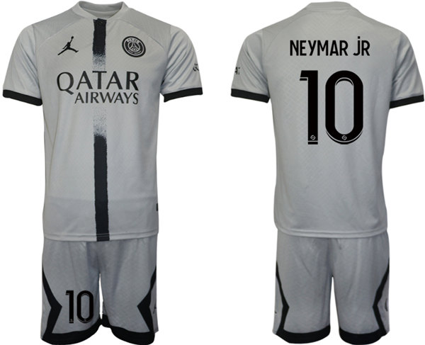 Men's Paris Saint-Germain #10 Neymar Jr 2023 Gray Soccer Jersey with Shorts
