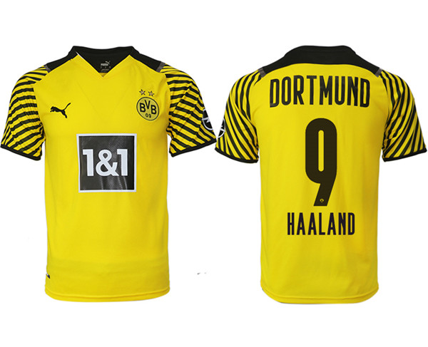 Men's Borussia Dortmund #9 Erling Haaland Yellow Home Soccer Jersey