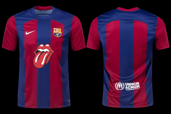Men's Barcelona Blank 2023/24 Rolling Stones Soccer Jersey