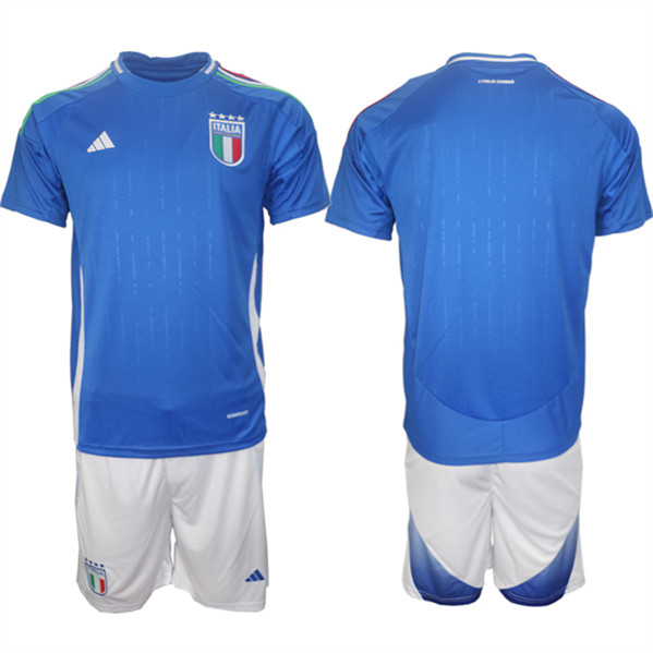 Men's Italy Custom 2024-25 Blue Home Soccer Jersey Suit