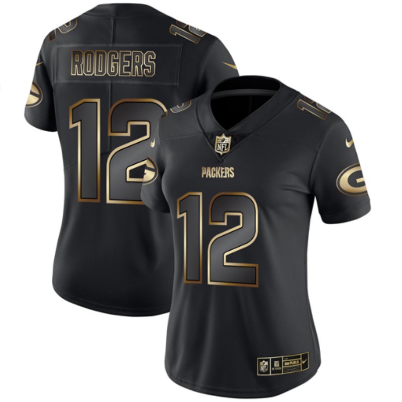 Women's Green Bay Packers #12 Aaron Rodgers 2019 Black Gold Edition Stitched NFL Jersey(Run Small)
