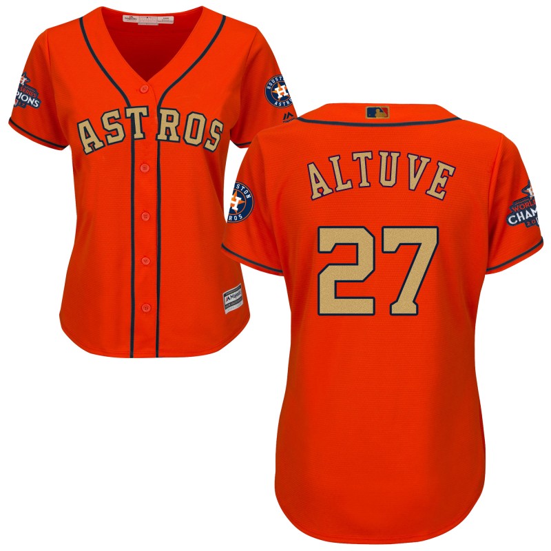 Women's Houston Astros #27 Jose Altuve Orange 2018 Gold Program Cool Base Stitched MLB Jersey