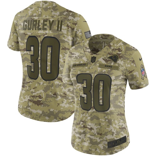 Women's Los Angeles Rams #30 Todd Gurley 2018 Camo Salute To Service Limited Stitched NFL Jersey