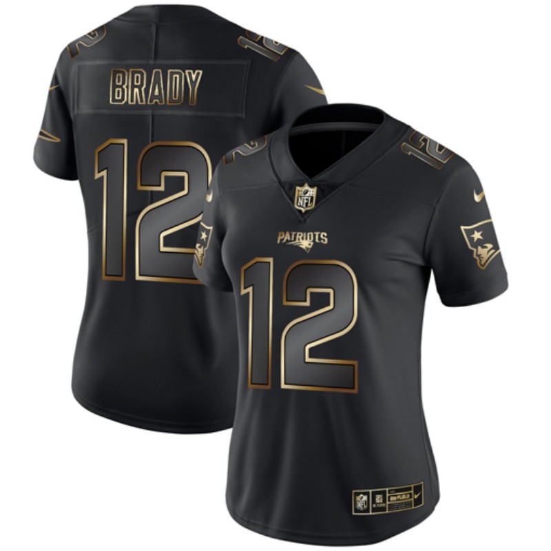 Women's New England Patriots #12 Tom Brady 2019 Black Gold Edition Stitched NFL Jersey(Run Small)