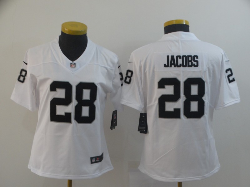 Women's Oakland Raiders #28 Josh Jacobs White Vapor Untouchable Limited Stitched NFL Jersey(Run Small)