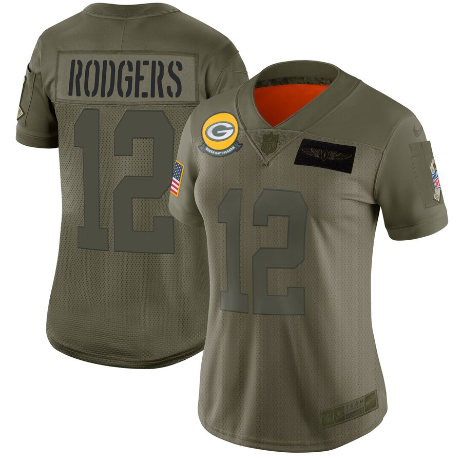 Women's Green Bay Packers 12 Aaron Rodgers 2019 Camo Salute To Service
