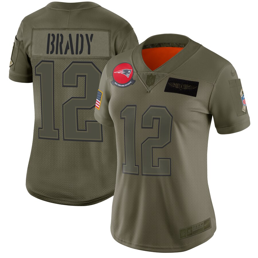 Women's New England Patriots #12 Tom Brady 2019 Camo Salute To Service Stitched NFL Jersey(Run Small)