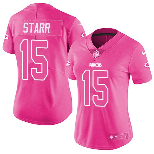 Women's Green Bay Packers #15 Bart Starr Pink Limited Stitched NFL Jersey(Run Small)