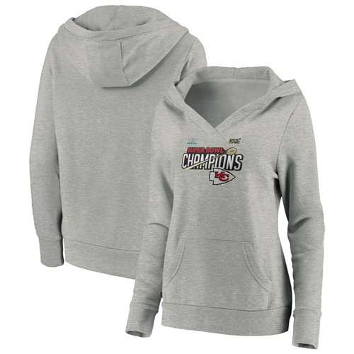 Women's Kansas City Chiefs Heathered Gray Super Bowl LIV Champions Lateral Pullover Hoodie(Run Small)