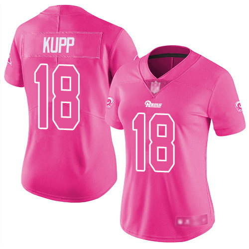 Women's Los Angeles Rams ##18 Cooper Kupp Pink Stitched NFL Jersey (Run Small)
